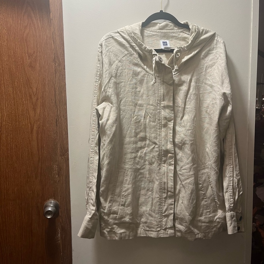 Gap 100% linen hooded jacket size XL lightweight breathable tan casual